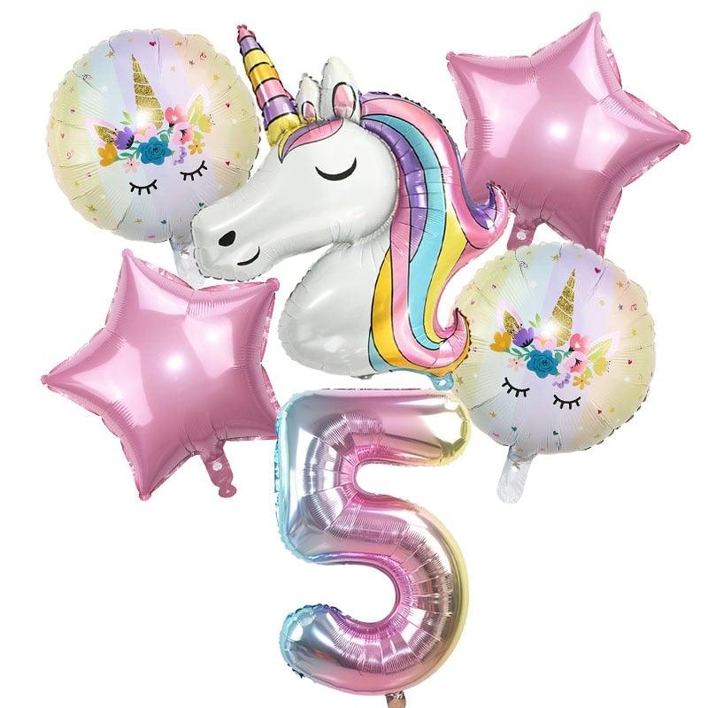6pcs Rainbow Unicorn Balloon And 32 inch Number Foil Balloons For Kids Unicorn Theme Birthday Party Decorations Baby Shower Girl Party Birthday Decoration