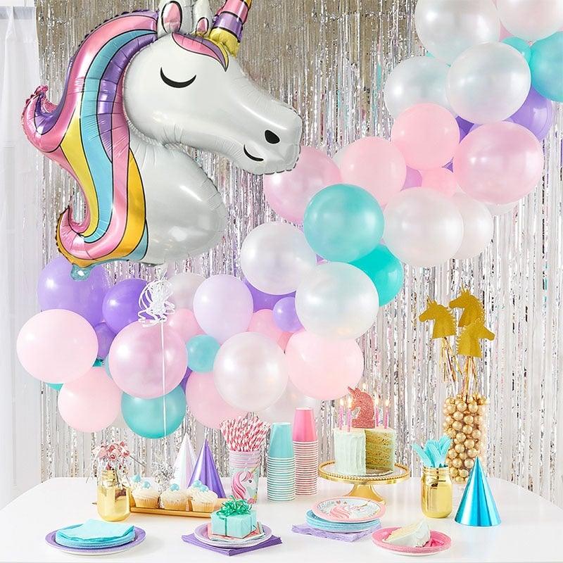 6pcs Rainbow Unicorn Balloon And 32 inch Number Foil Balloons For Kids Unicorn Theme Birthday Party Decorations Baby Shower Girl Party Birthday Decoration