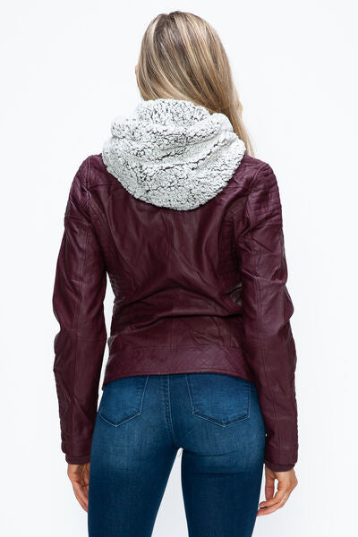 Women Warm Sleek Dual-Zipper Layered Jacket with Cozy Fuzzy Hood Urban Chic & Comfortable Jacket by Stevvex