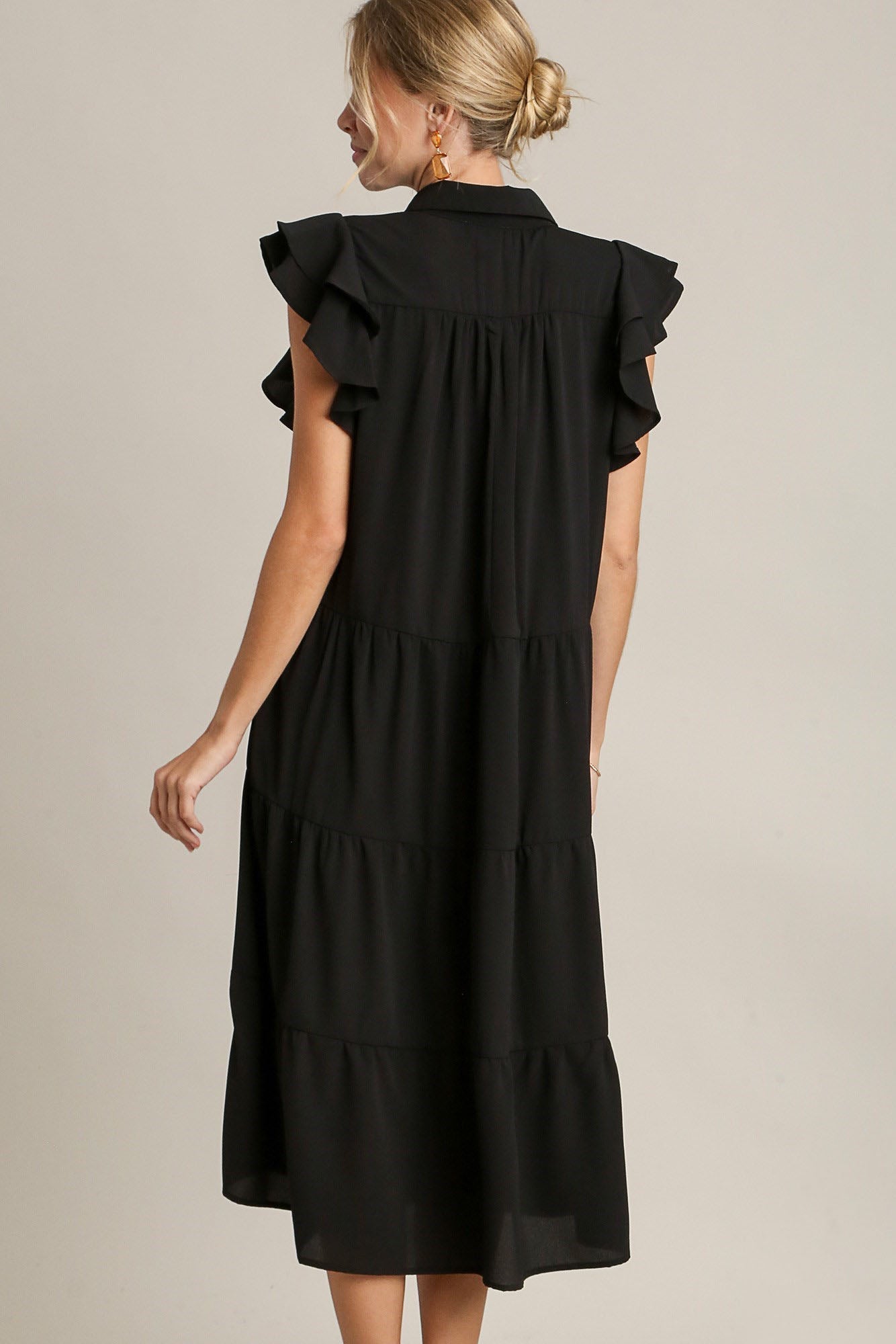 Black Full Size Ruffle Cap Sleeve Dress Plus Size Elegance Women Luxury Dress by Stevvex