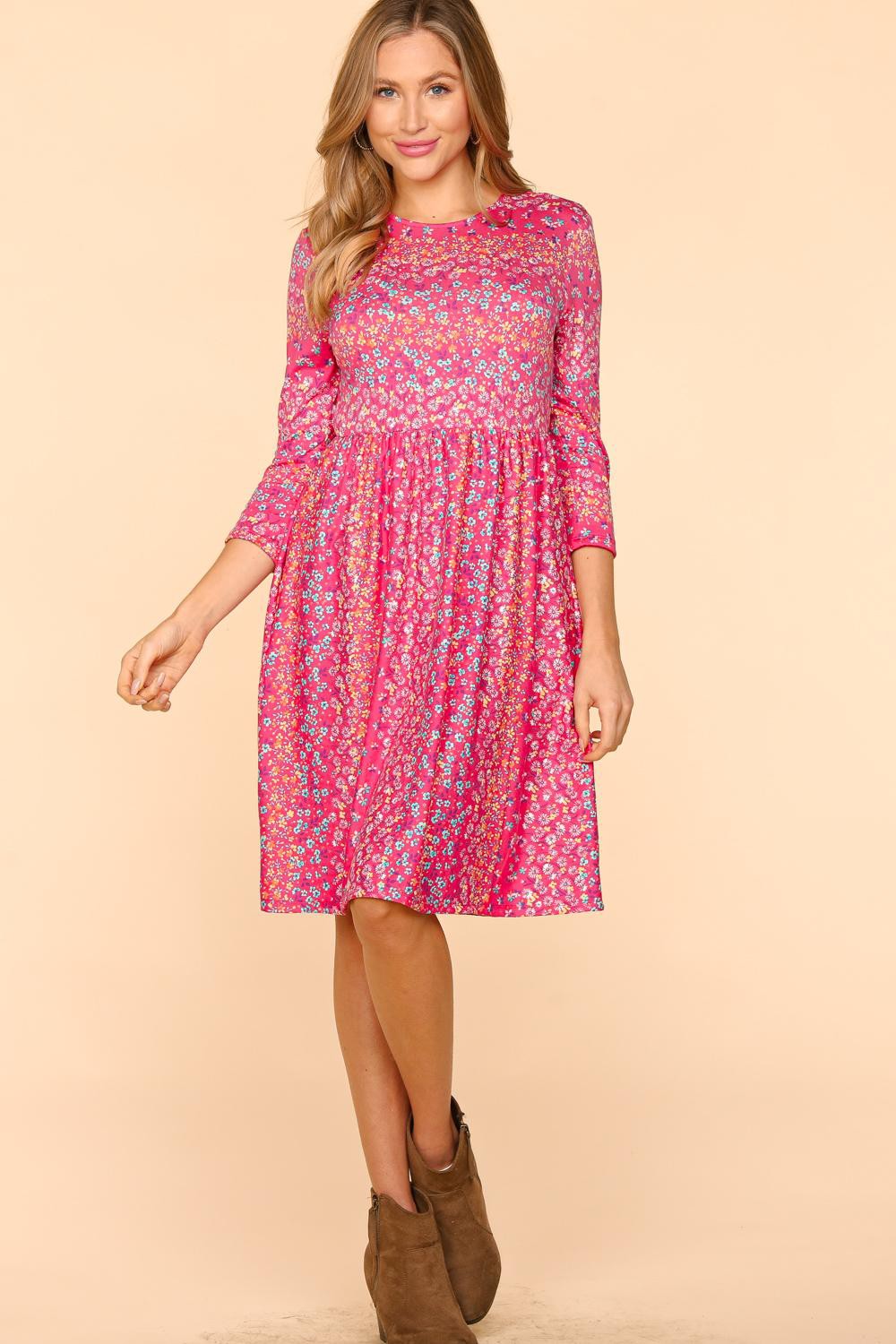 Round Neck Floral Dress with Pockets – Floral Dress with Pockets, Round Neck Floral Dress, Comfortable Floral Dress, Casual Floral Dress, Everyday Floral Dress, Pockets Floral Dress, Versatile Floral Dress