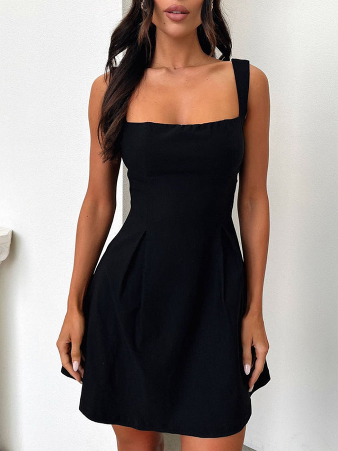 Dark Blue Bow Back Square Neck Mini Dress Luxury Feminine & Flattering Dress For Girls by Stevvex