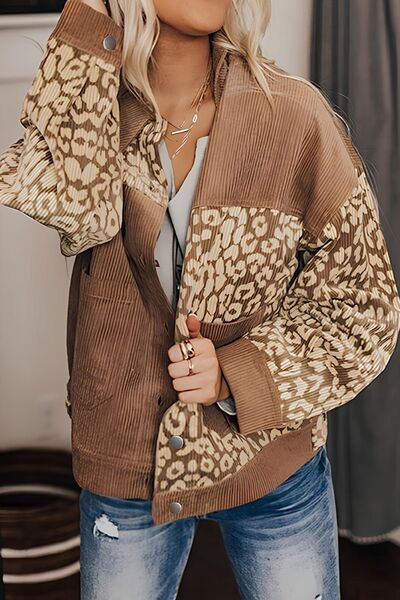 Leopard Print Drop Shoulder Jacket with Button-Up Closure Beautiful Unique Design Winter Jacket by Stevvex