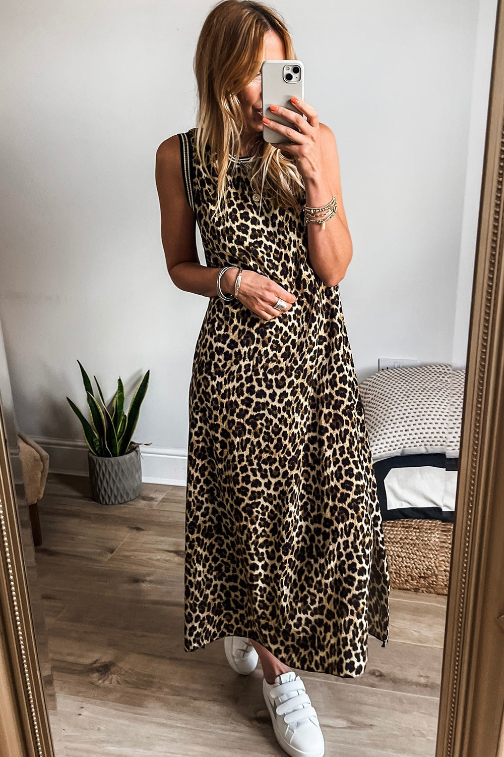 Luxury Leopard Print Sleeveless Maxi Dress Modern & Trendy Statement Piece Charming Dress by Stevvex