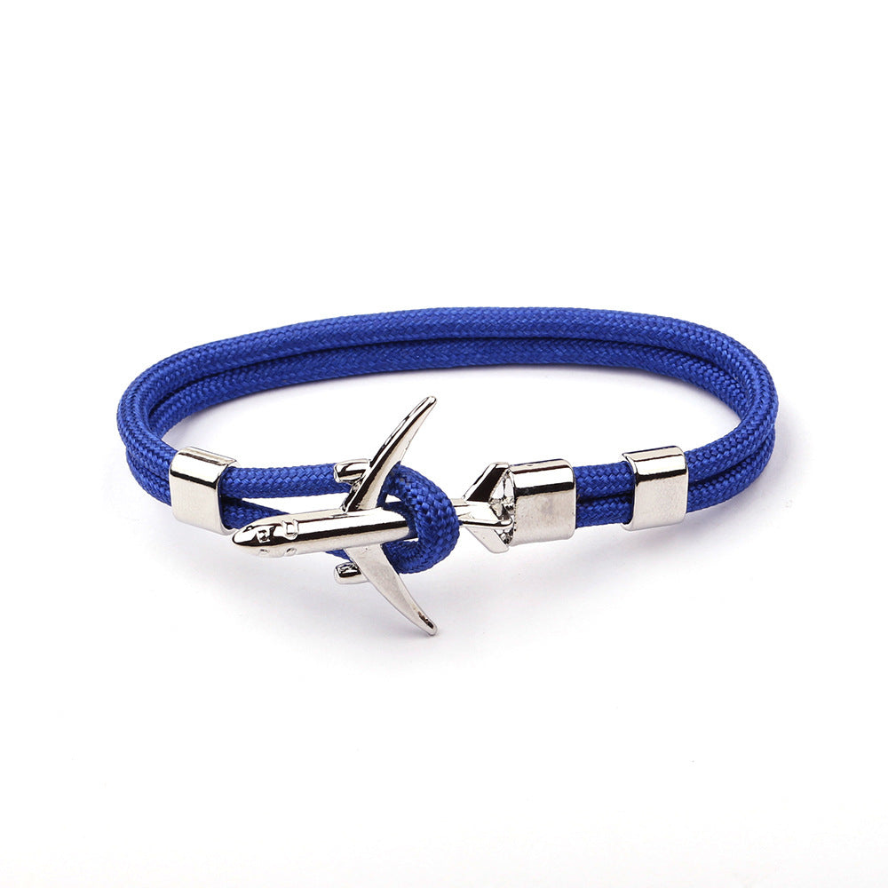Modern Fashion Airplane Anchor Bracelets Men Charm Rope Chain Paracord Bracelet Women Male Air Force Style Wrap Metal Sport Hook Gift