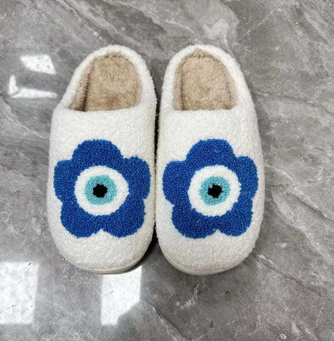 Women Smiley Slippers Fluffy Home Warm Fur Slippers Smiley Face Household Couple Slippers Indoor Warm Home Non-Slip Couple Style Casual Shoes Indoor Outdoor Anti-Skid Plush Fleece Lined House Shoes