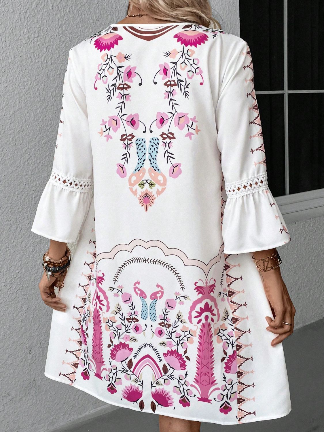 Exquisite Summer Feminine Lace Detail Printed Dress Chic Midi Lightweight Dress by Stevvex