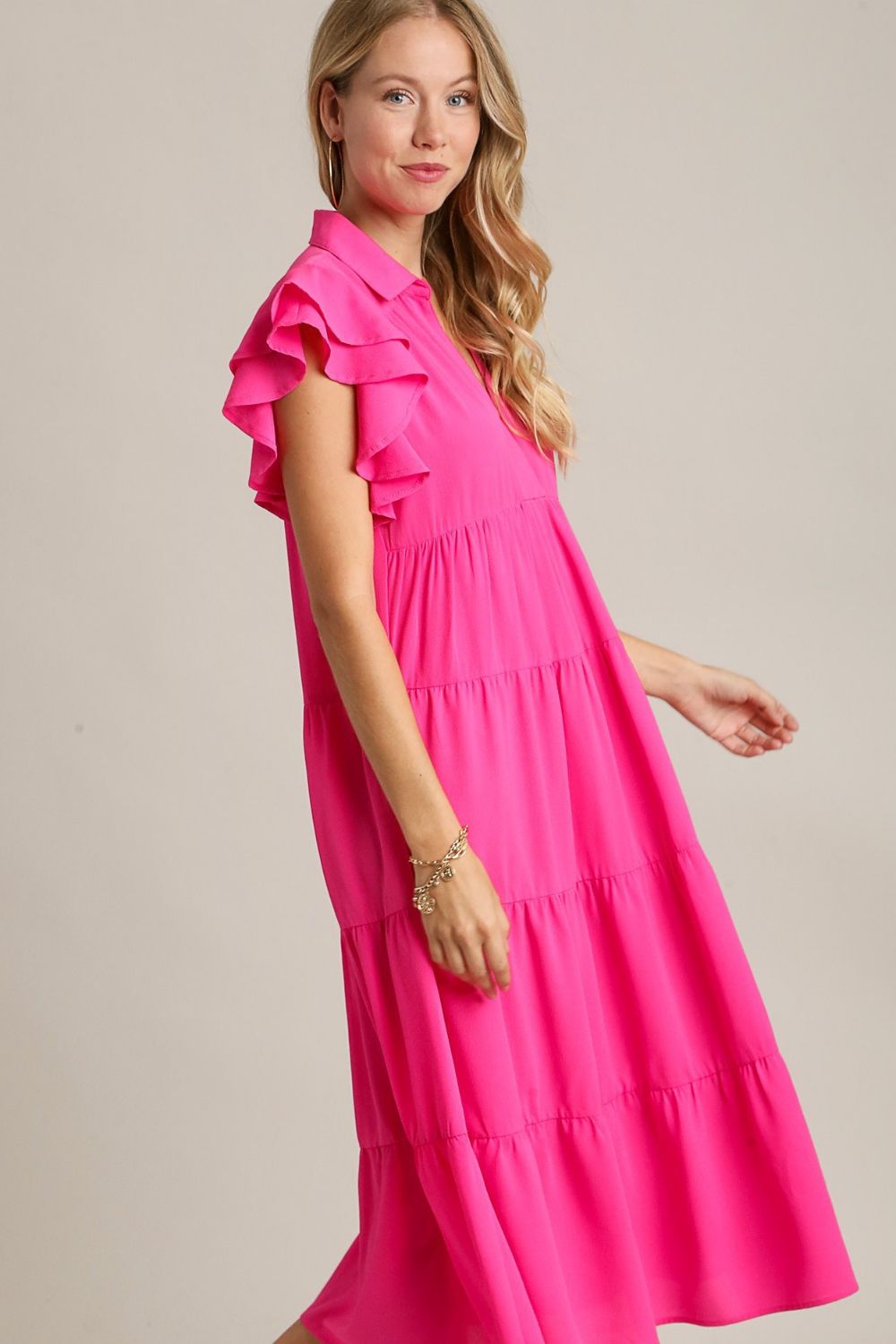 Charming Pink Full Size Ruffle Cap Sleeve Dress Plus Size Elegant & Stylish Girls Dress by Stevvex