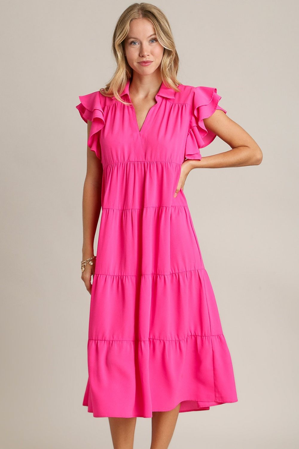 Charming Pink Full Size Ruffle Cap Sleeve Dress Plus Size Elegant & Stylish Girls Dress by Stevvex