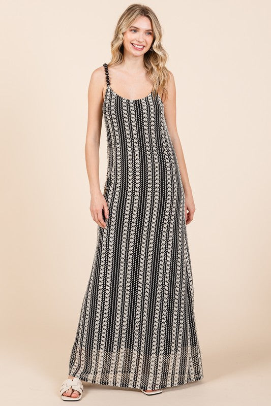 Plus Size Striped Scoop Neck Beaded Strap Maxi Cami Dress – Elegant and Stylish Cami Dress , Beaded Straps, and Flattering Scoop Neckline by Stevvex
