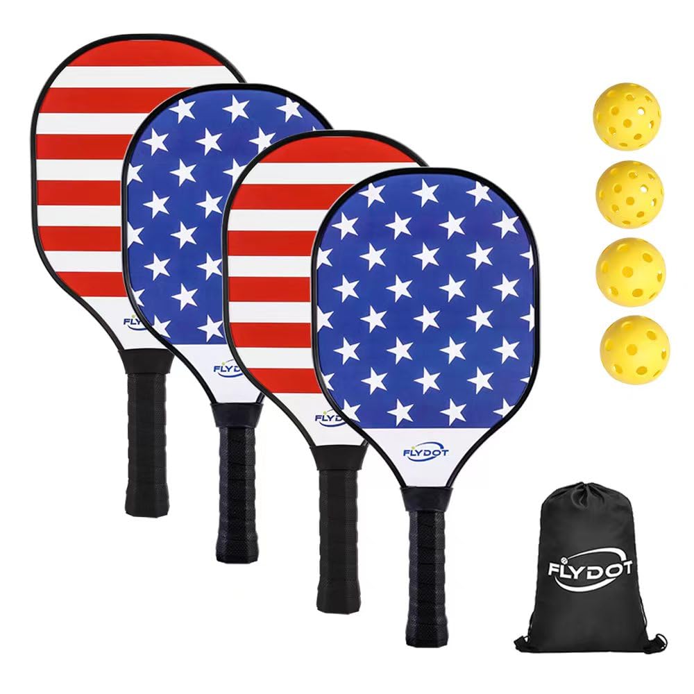 Flydot Pickleball Paddles Pickleball Set of 4 Paddles Blue&Red 4 Indoor&Outdoor Pickleball Balls and 1 Carry Bag Wood Pickleball Paddles for Beginner Pickleball Rackets with Ergonomic Cushion Grip - Lifestyle Haven