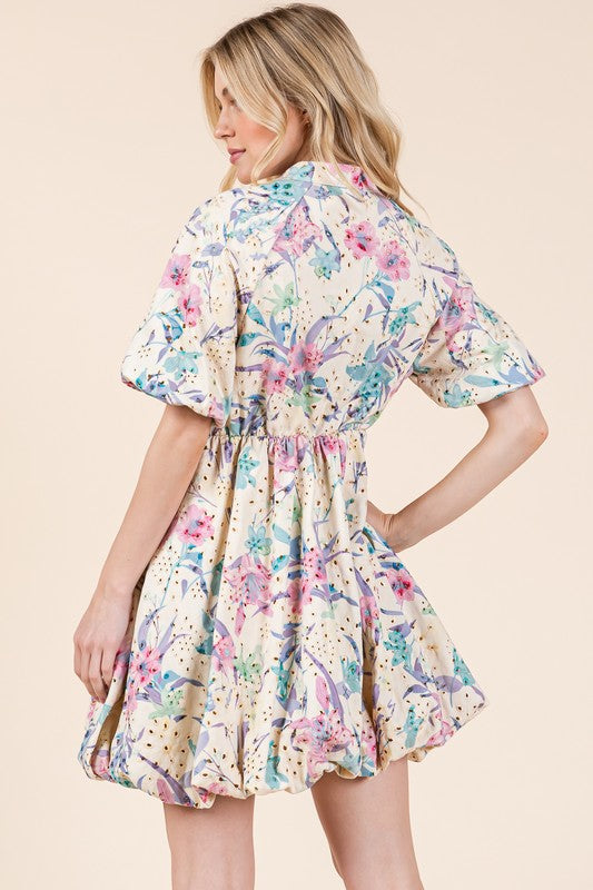 New Summer Floral Eyelet Lace Puff Sleeve Mini Shirt Dress For Women – Elegant, Trendy, Chic and Feminine Mini Shirt Dress with Puff Sleeves and Floral Eyelet Lace by Stevvex