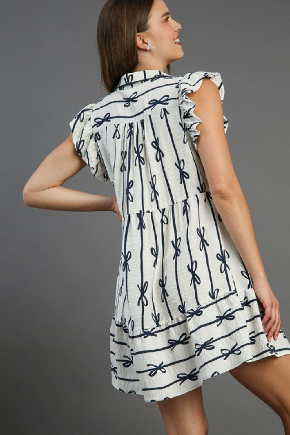 Full Size Ribbon Collared Mini Dress Elegant Plus Size Ruffled Dress by Stevvex