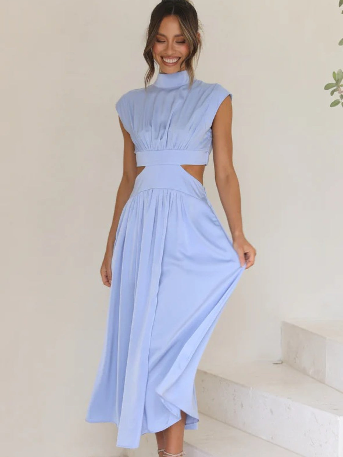 Modern Cutout Mock Neck Sleeveless Ruched Dress Elegant Dress For Women by Stevvex