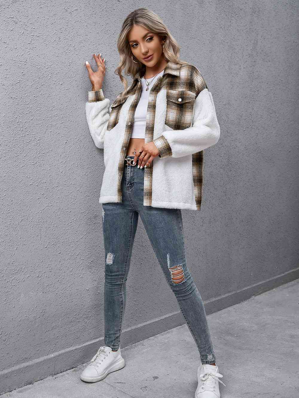 Timeless Modern Plaid Collared Neck Button Down Jacket Casual Simple Jacket For Women Classic Jacket by Stevvex