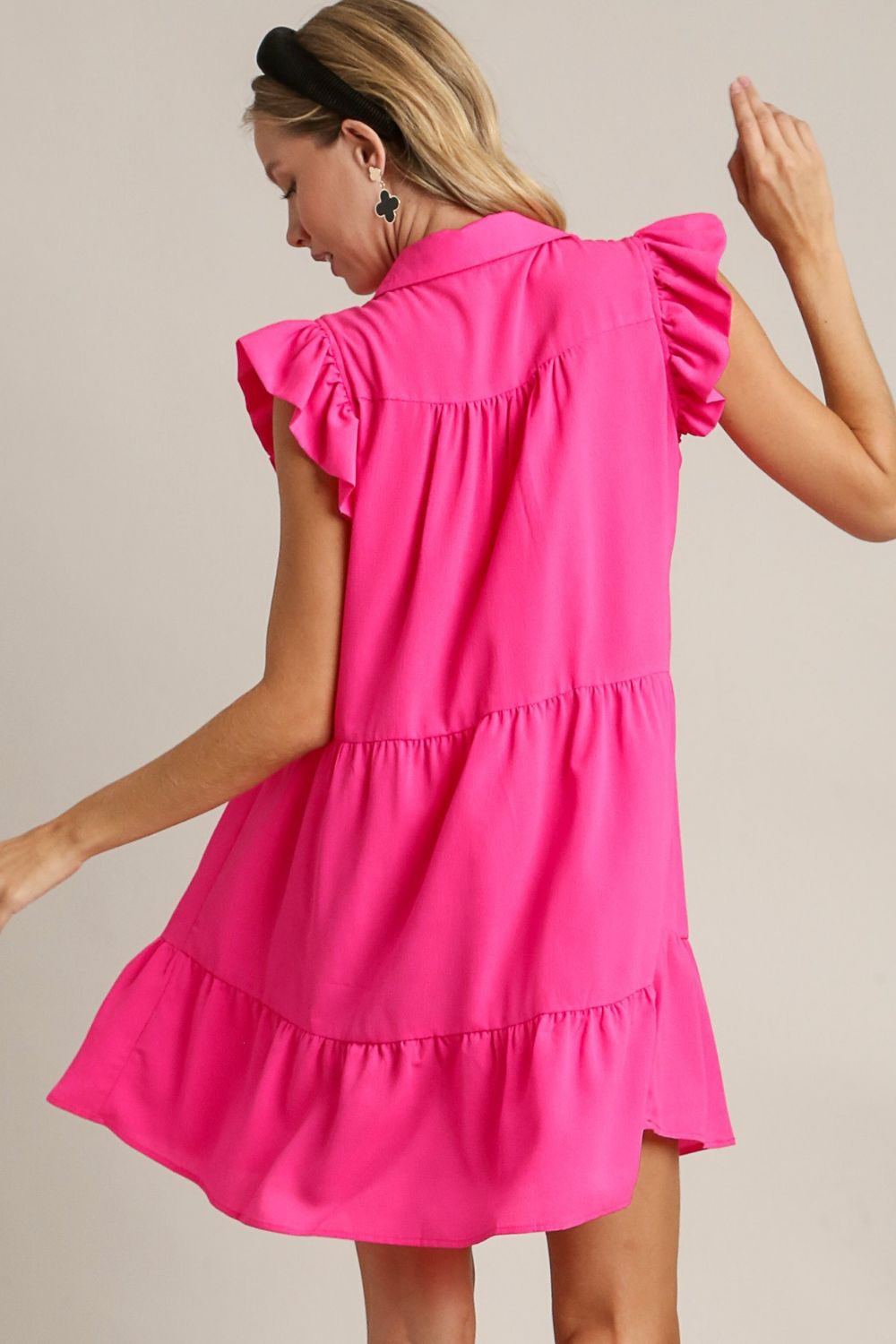 Pink Full Size Ruffle Cap Sleeve Dress Plus Size Elegant & Timeless Classic Design Dress by Stevvex
