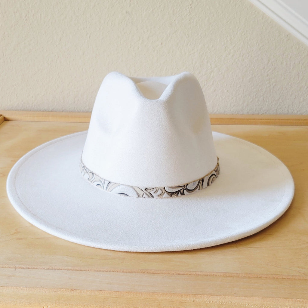 Sandy White Floral Embossed Leather Hat Band Only 951cc