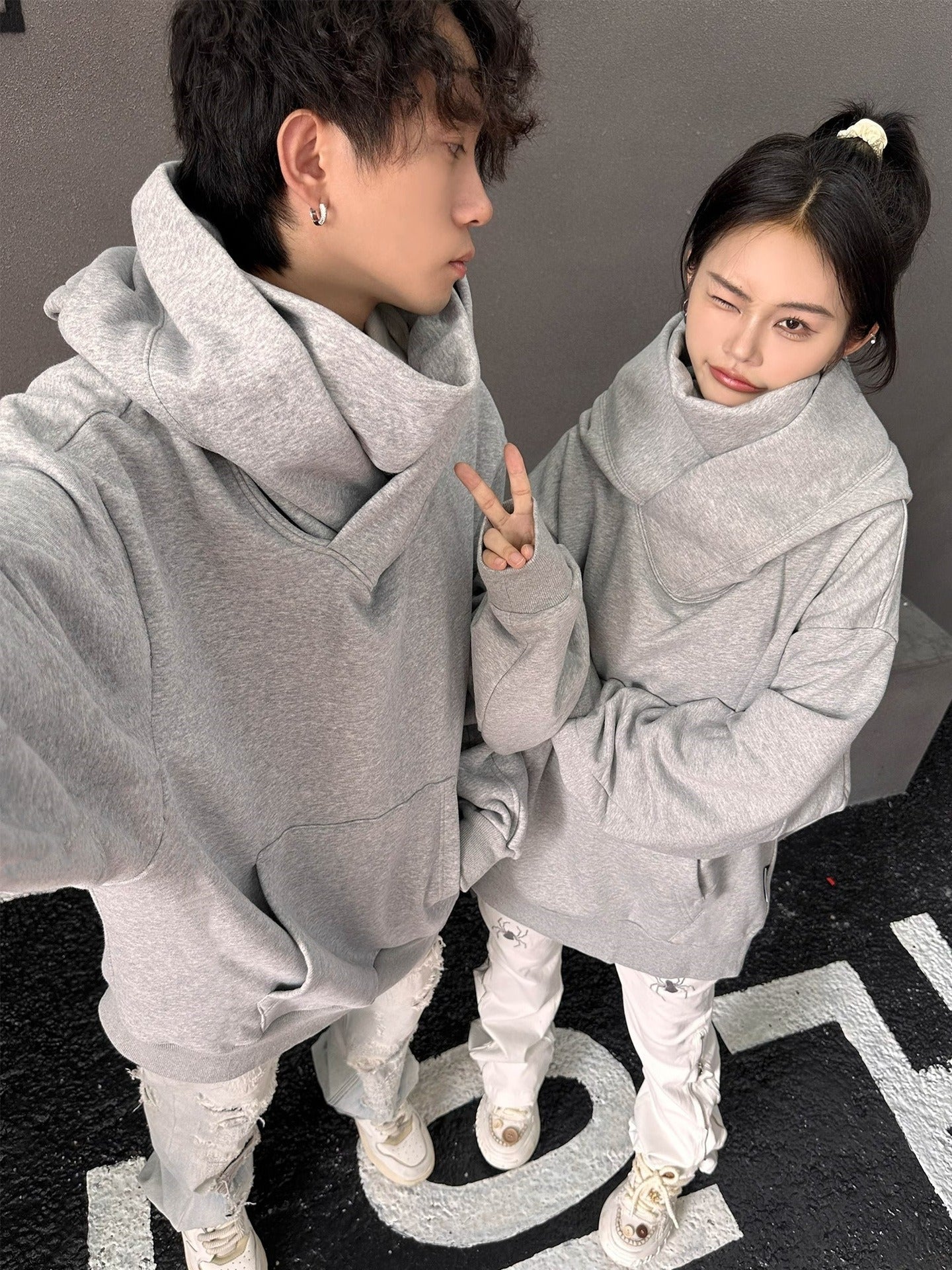 Loose High Collar Fleece Lined Hoodie - Lifestyle Haven