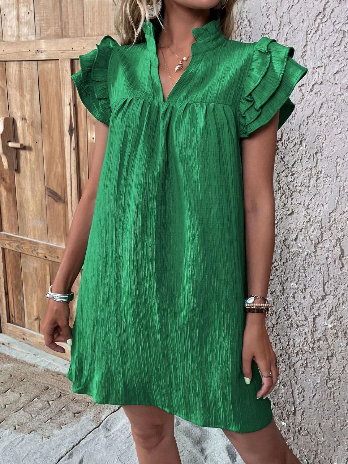 Elegant Ruffled Cap Sleeve Mini Dress Feminine & Flowy Summer Dress by Stevvex