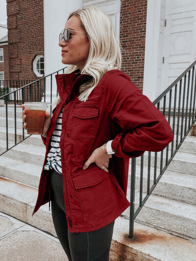 Retro Pocketed Long Sleeve Zip-Up Jacket Lightweight & Stylish Outerwear for Everyday Wear by Stevvex