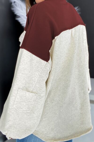 Unique Contrast Collared Pocketed Jacket with Button-Up Closure Modern Women Jacket by Stevvex
