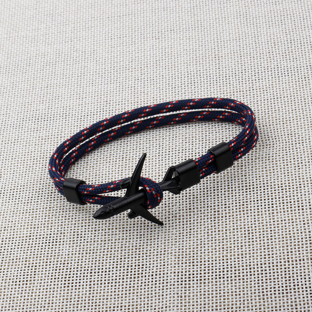 Modern Fashion Airplane Anchor Bracelets Men Charm Rope Chain Paracord Bracelet Women Male Air Force Style Wrap Metal Sport Hook Gift