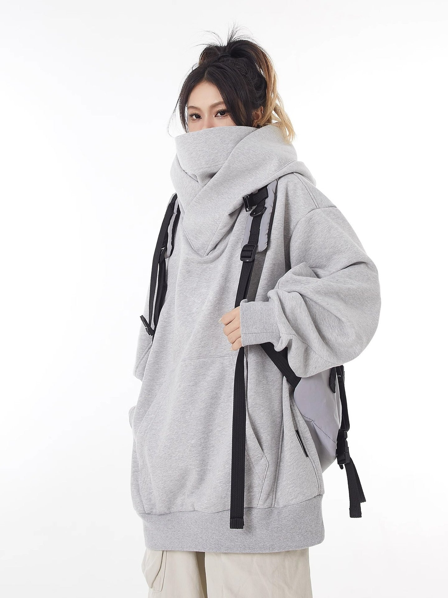 Loose High Collar Fleece Lined Hoodie - Lifestyle Haven