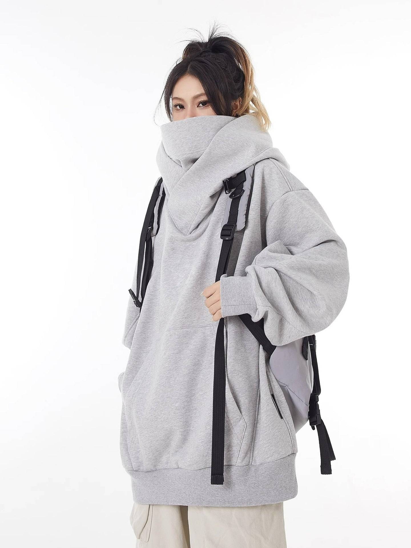 Loose High Collar Fleece Lined Hoodie - Lifestyle Haven