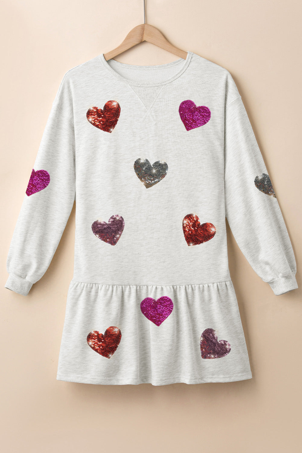 Cute Heart Round Neck Long Sleeve Mini Dress Stylish Dress for Women Girls Simple Charming Dress by Stevvex