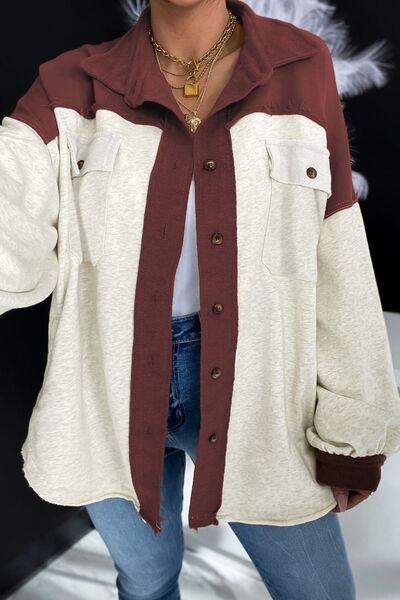Unique Contrast Collared Pocketed Jacket with Button-Up Closure Modern Women Jacket by Stevvex