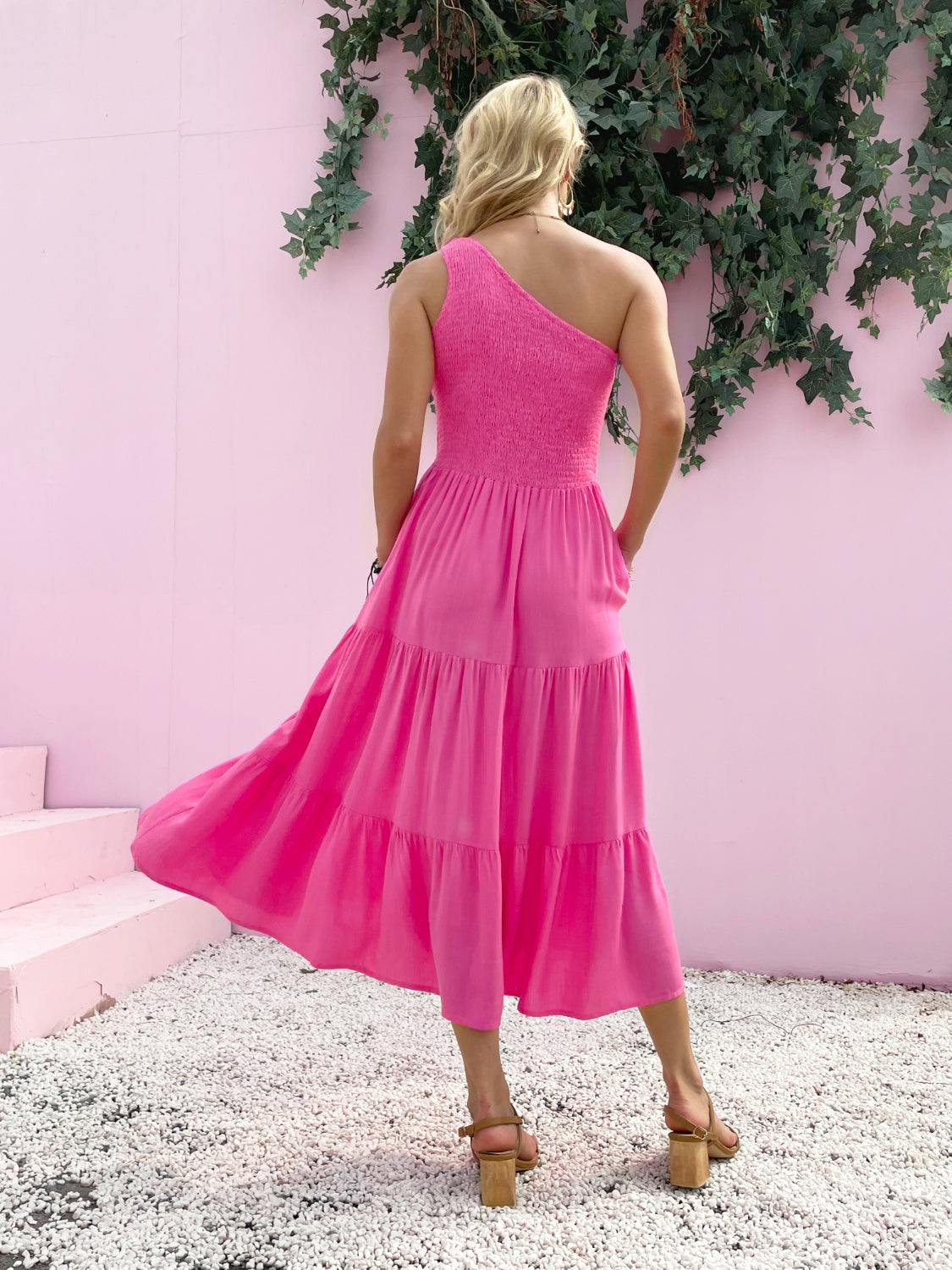 Smocked Single Shoulder Sleeveless Dress Stylish & Comfortable Summer Long Dress Lightweight Dress by Stevvex