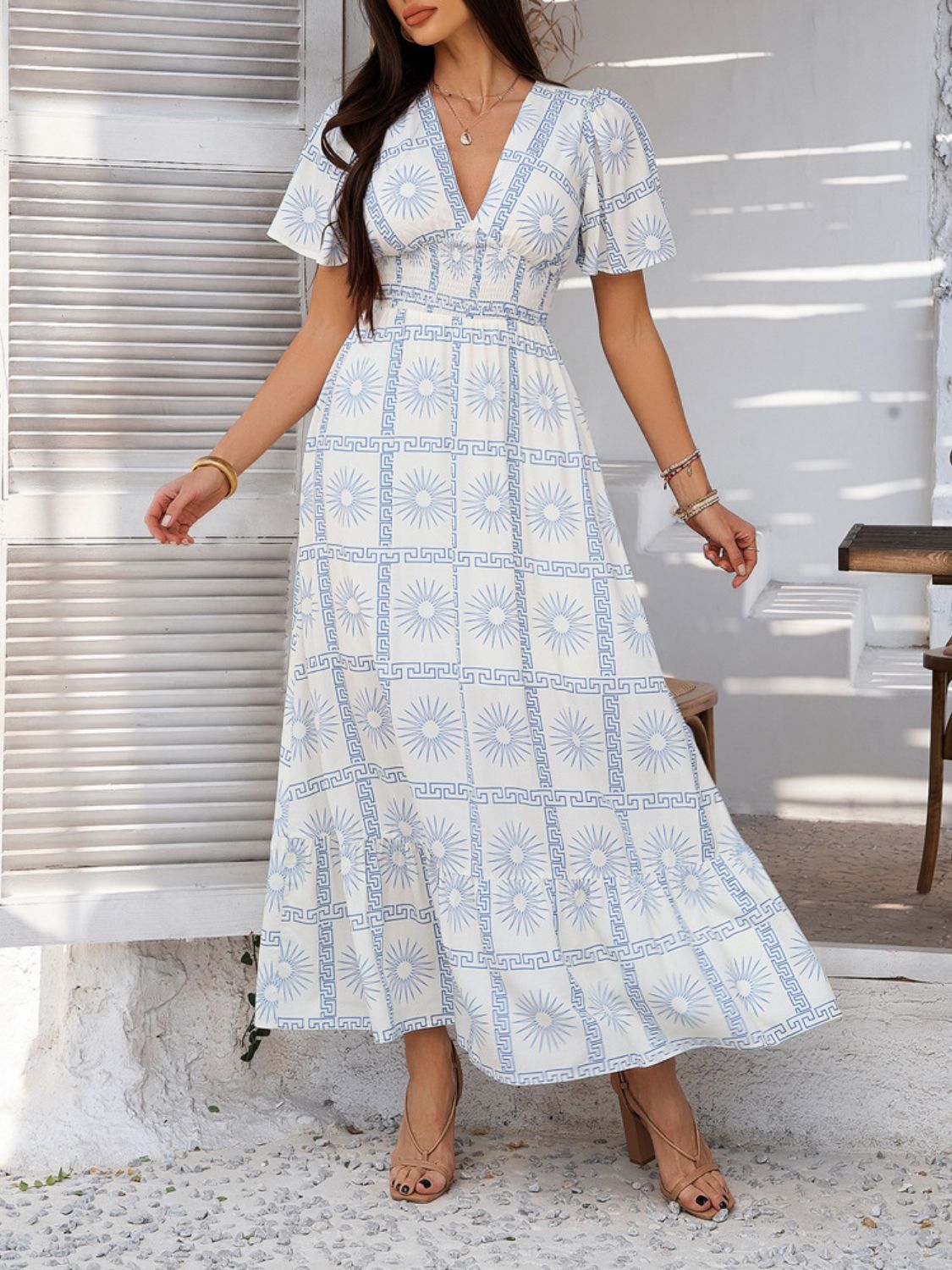 Elegant Printed V-Neck Short Sleeve Maxi Dress Beautiful Casual Women Long Dress by Stevvex