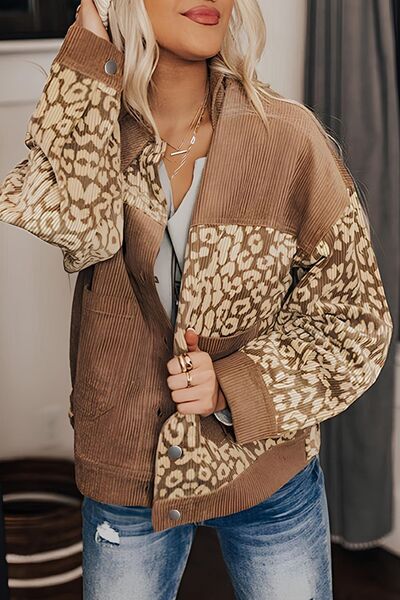 Leopard Print Drop Shoulder Jacket with Button-Up Closure Beautiful Unique Design Winter Jacket by Stevvex