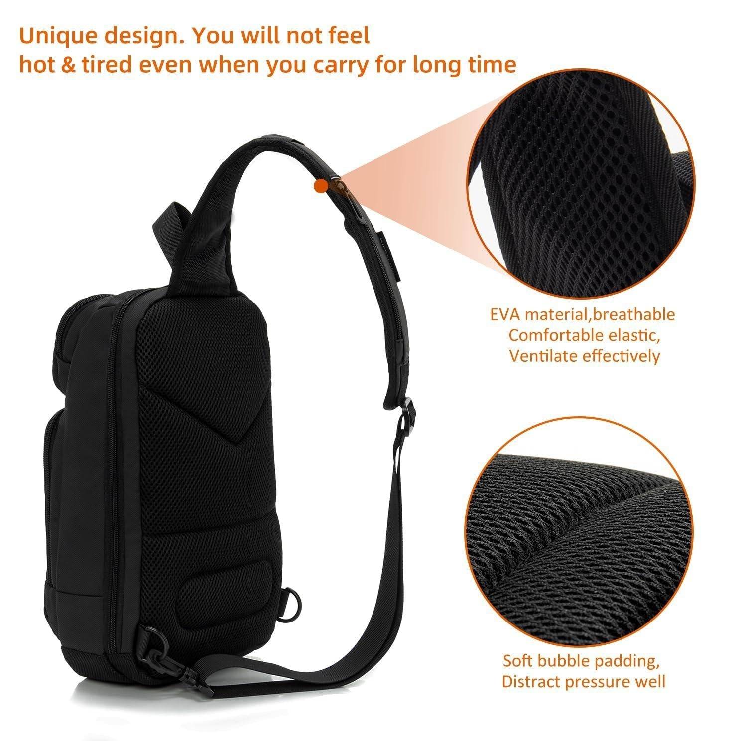 Sling Bag for Men Black Crossbody Bag with USB Charging Port Fits 10.2 inch iPad - Lifestyle Haven