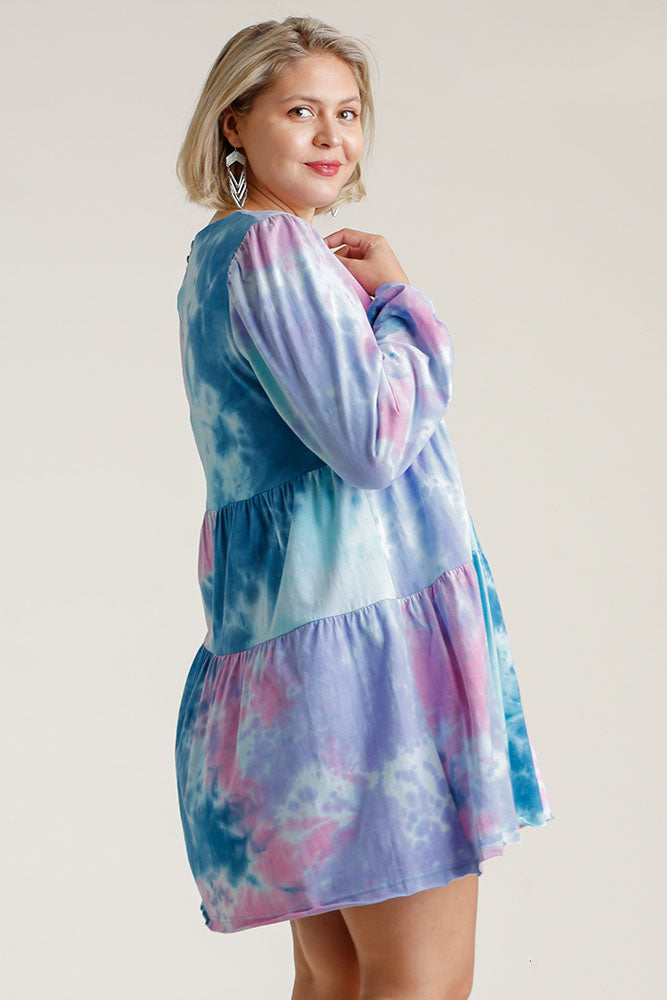 Colorful Full Size Round Neck Long Sleeve Dress Plus Size Boho Chic Beautiful Girls Dress by Stevvex