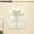 Women Short Cotton Down Vest Sleeveless Warm Stand Up Collar Outerwear Casual Winter Loose Basic Thick Jacket Female Clothes