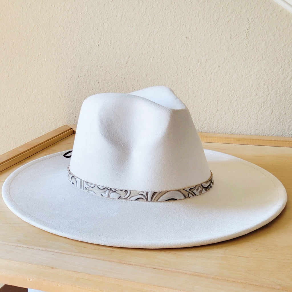 Sandy White Floral Embossed Leather Hat Band Only 951cc