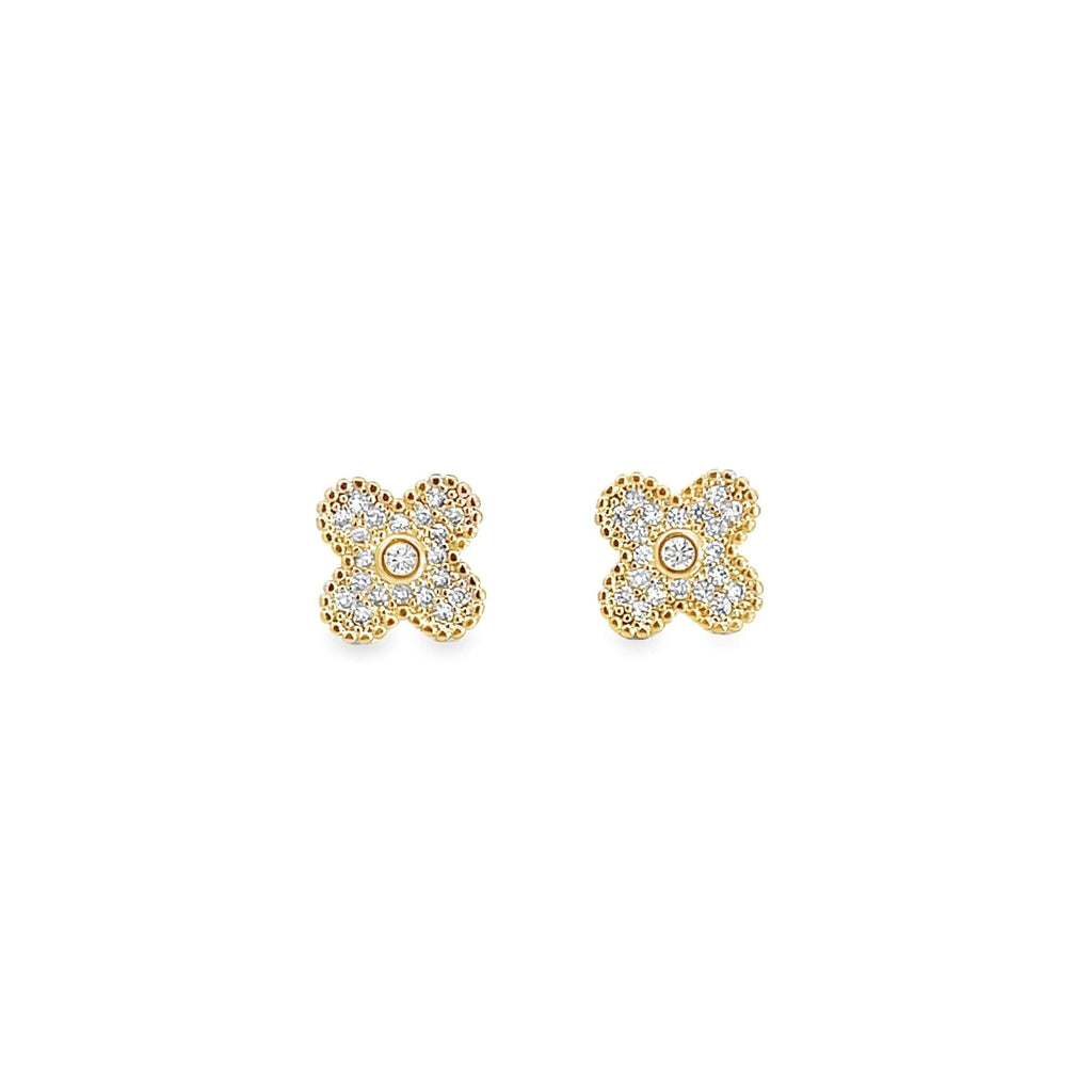 Cz Pave Flower Stud Earrings (j102a)