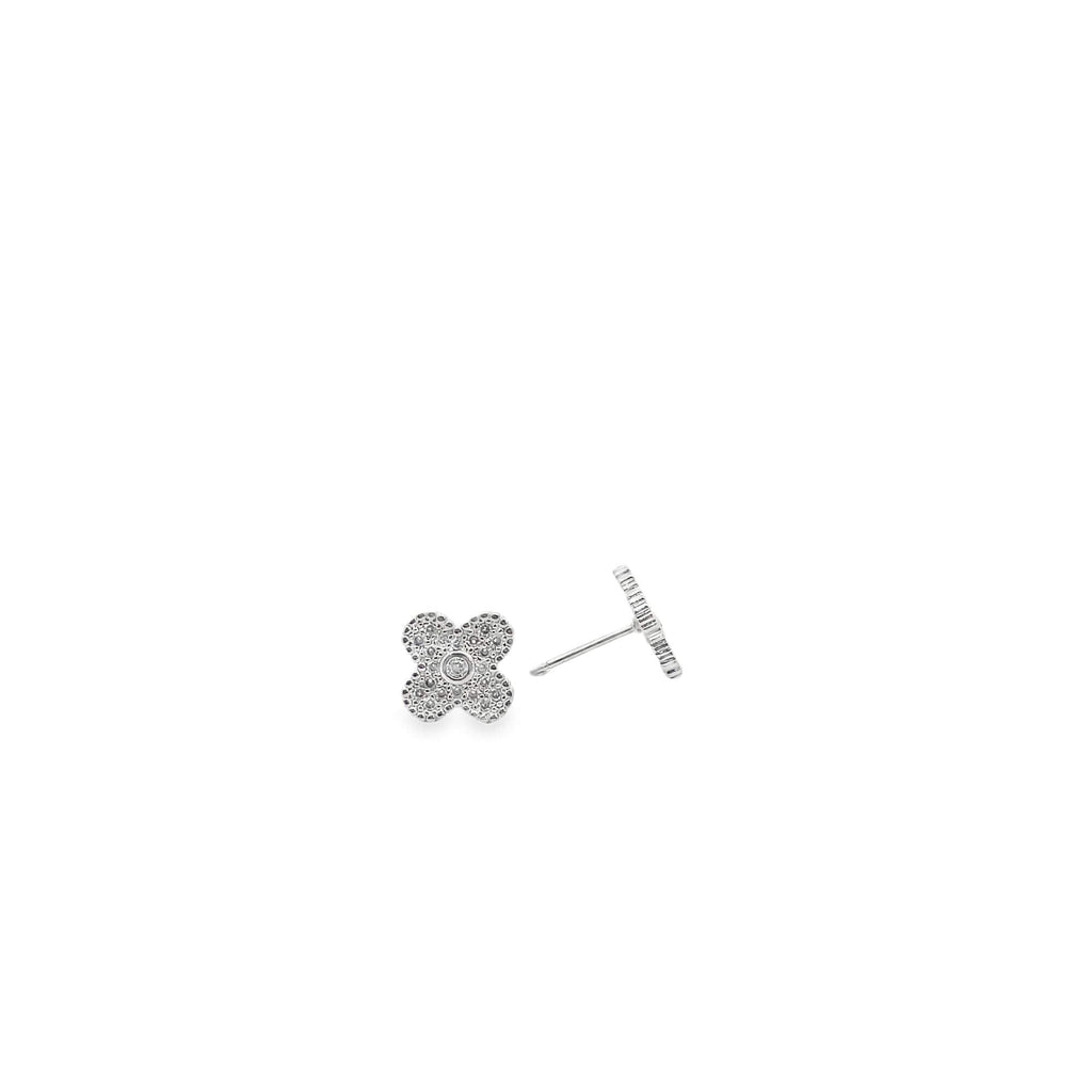 Cz Pave Flower Stud Earrings (j102a)