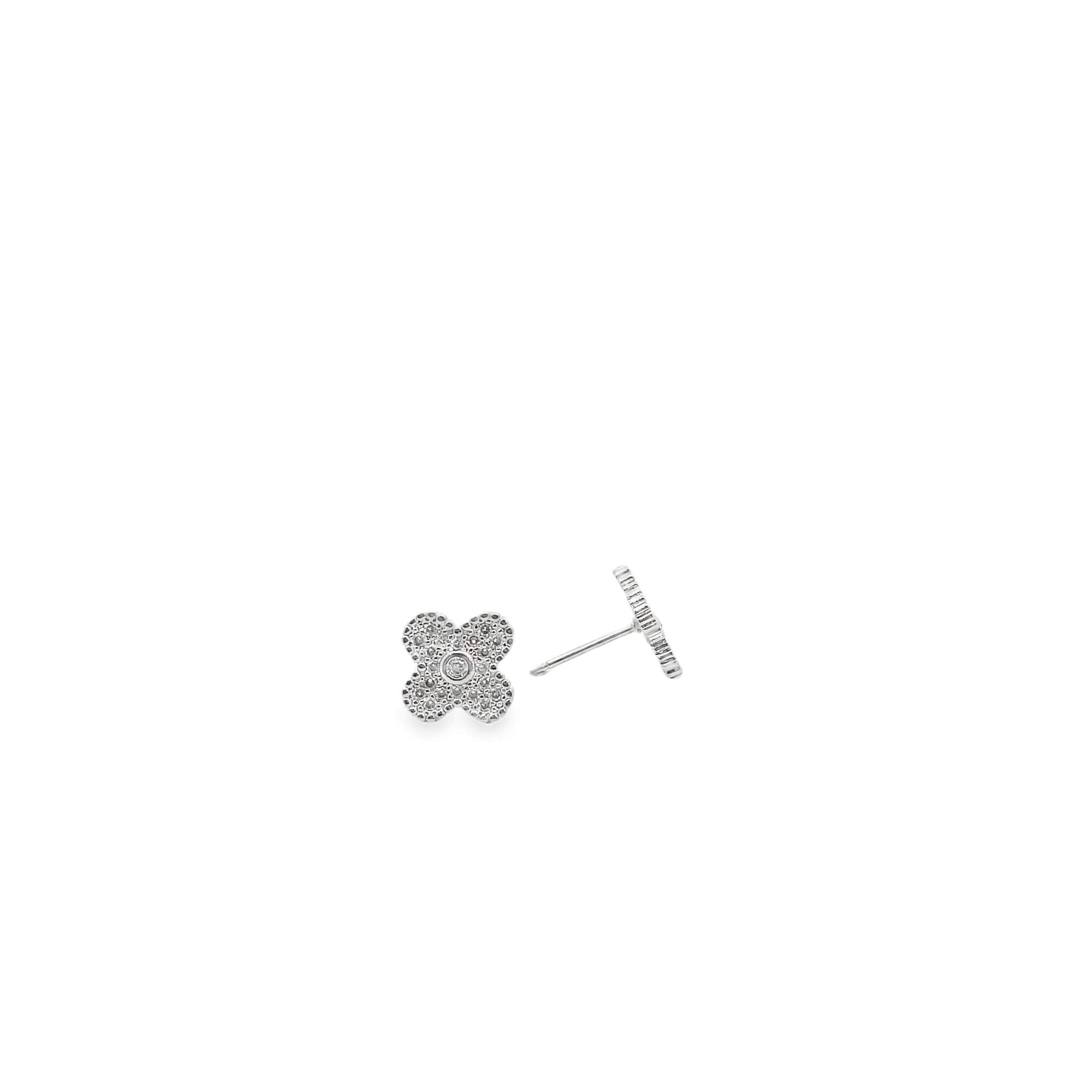 Cz Pave Flower Stud Earrings (j102a)