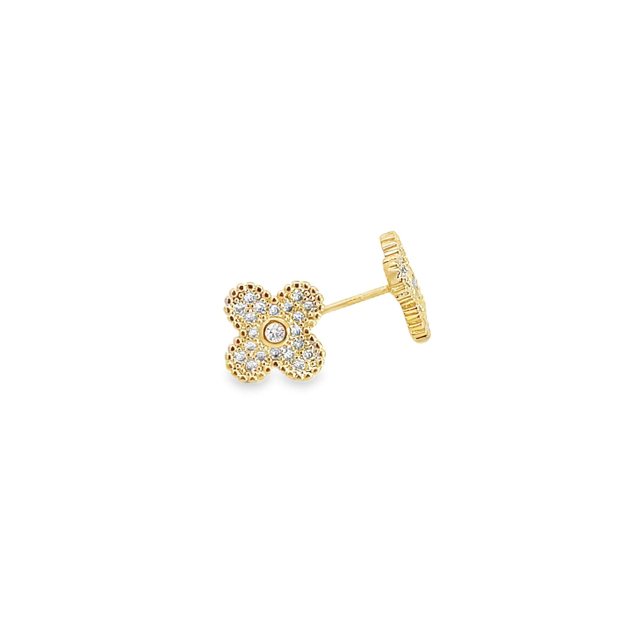 Cz Pave Flower Stud Earrings (j102a)