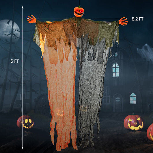 Hanging Pumpkin Ghost with Glowing Eyes for Halloween