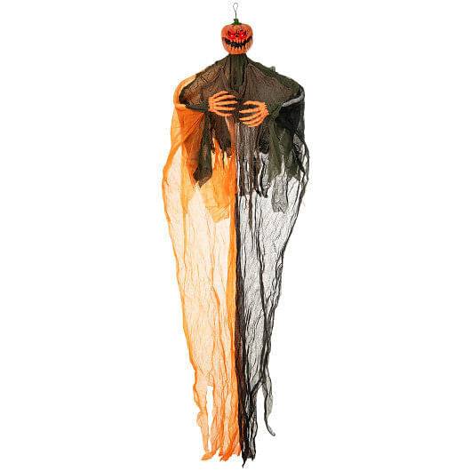 Hanging Pumpkin Ghost with Glowing Eyes for Halloween