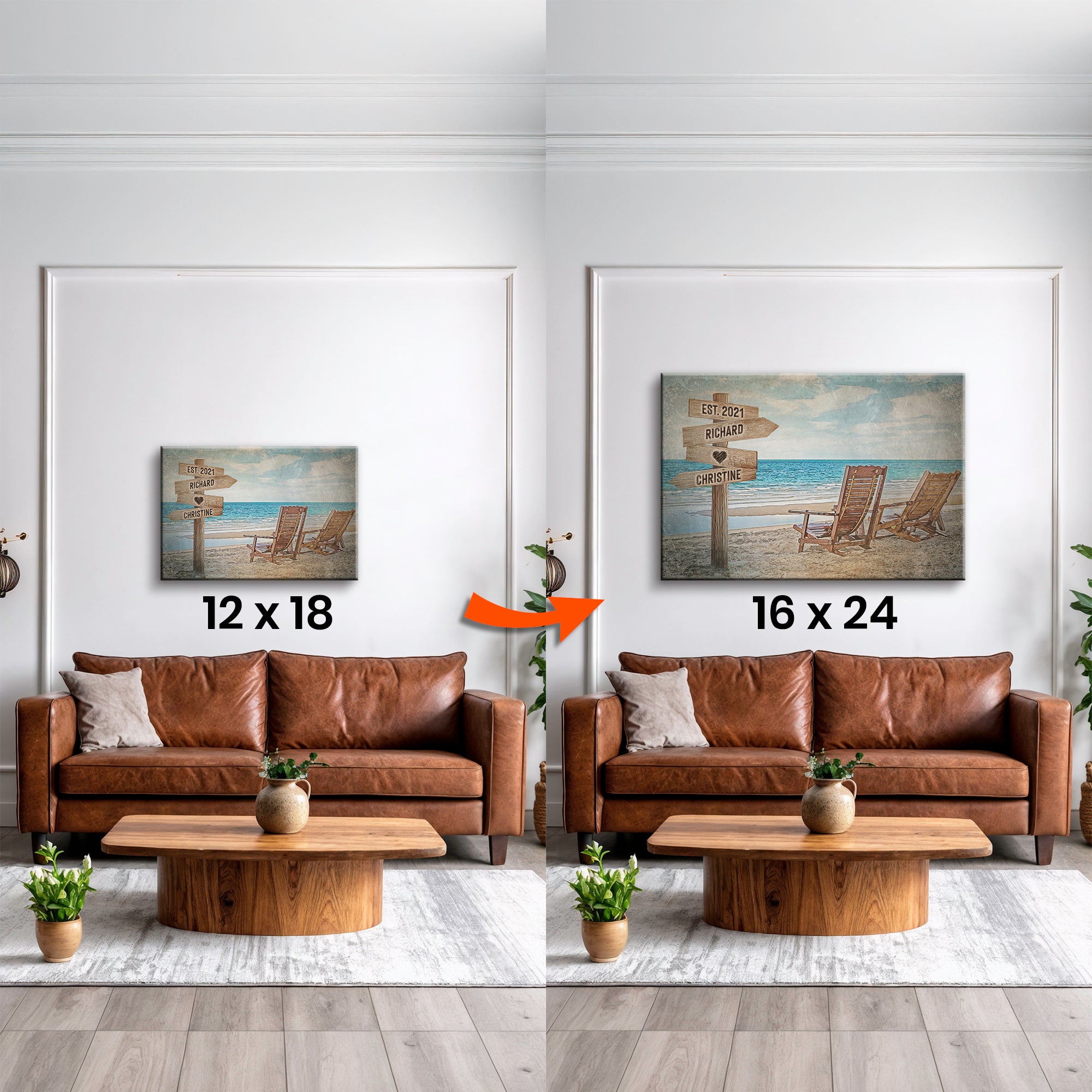 Upgrade Your 12x18 Inches 'Beach Couple Names' Canvas to 16x24 Inches