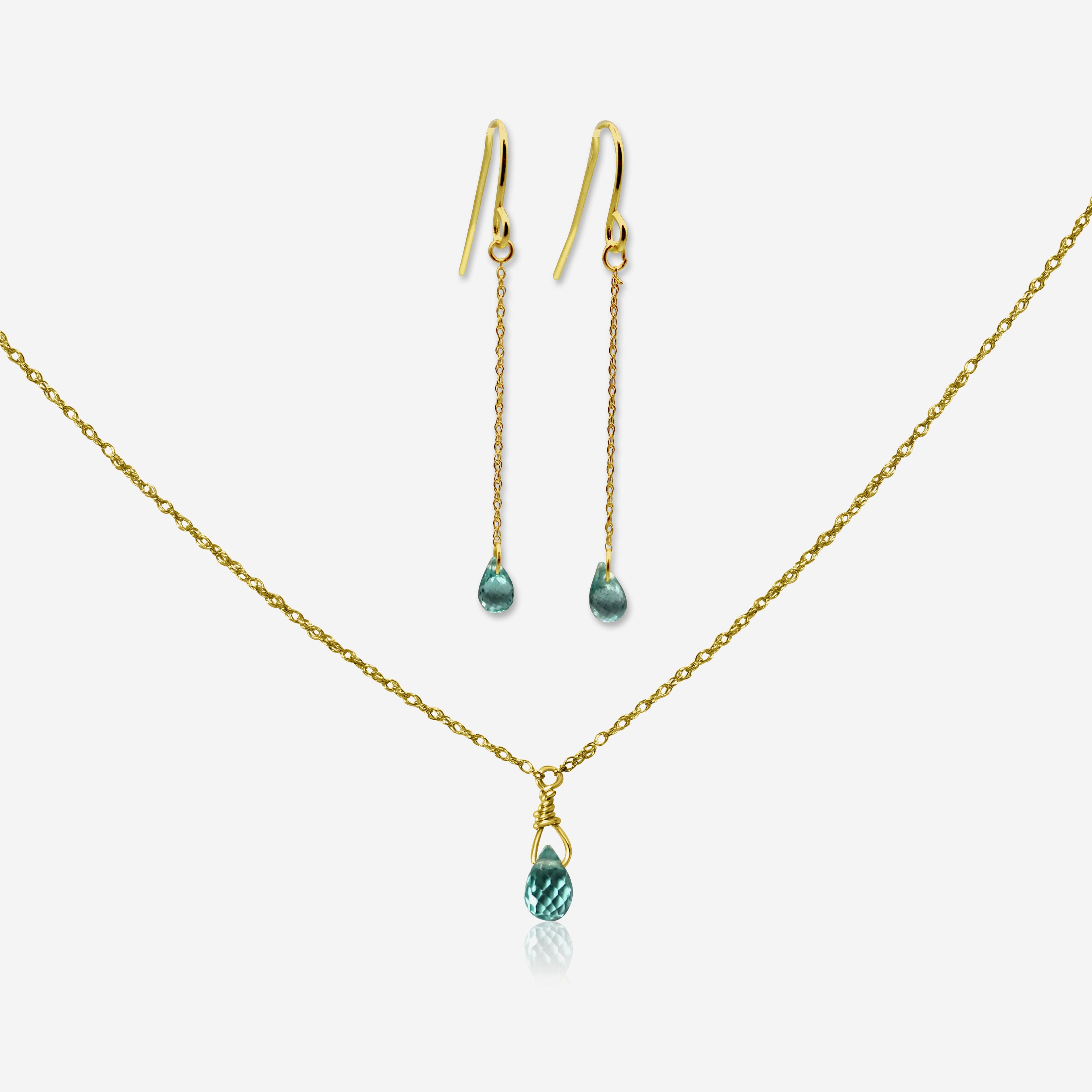 Green Apatite Jewelry Set | Earrings & Necklace | 14K Gold