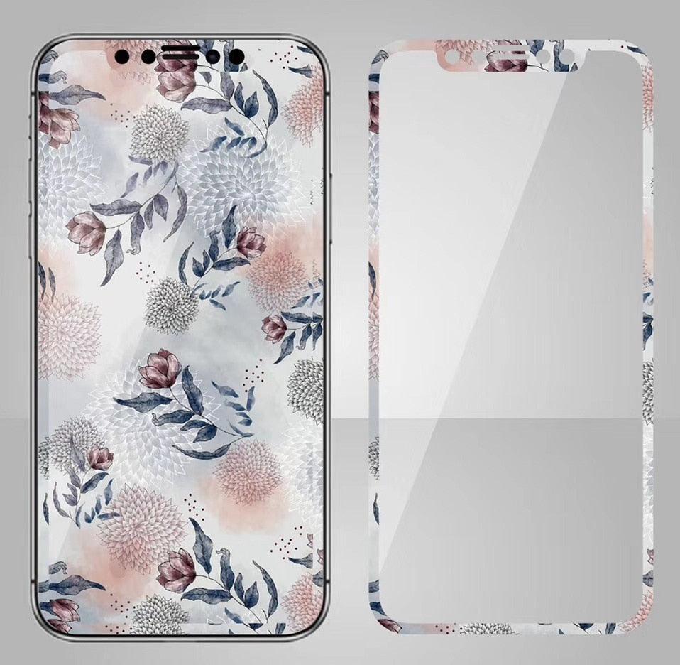 Fashion Sky Flowers Pattern Tempered Glass For iPhone 11 Pro Max Screen Protector Film for iPhone X XS XR XS Max 3D Full Cover Tempered Glass Screen Protector for iPhone by Stevvex