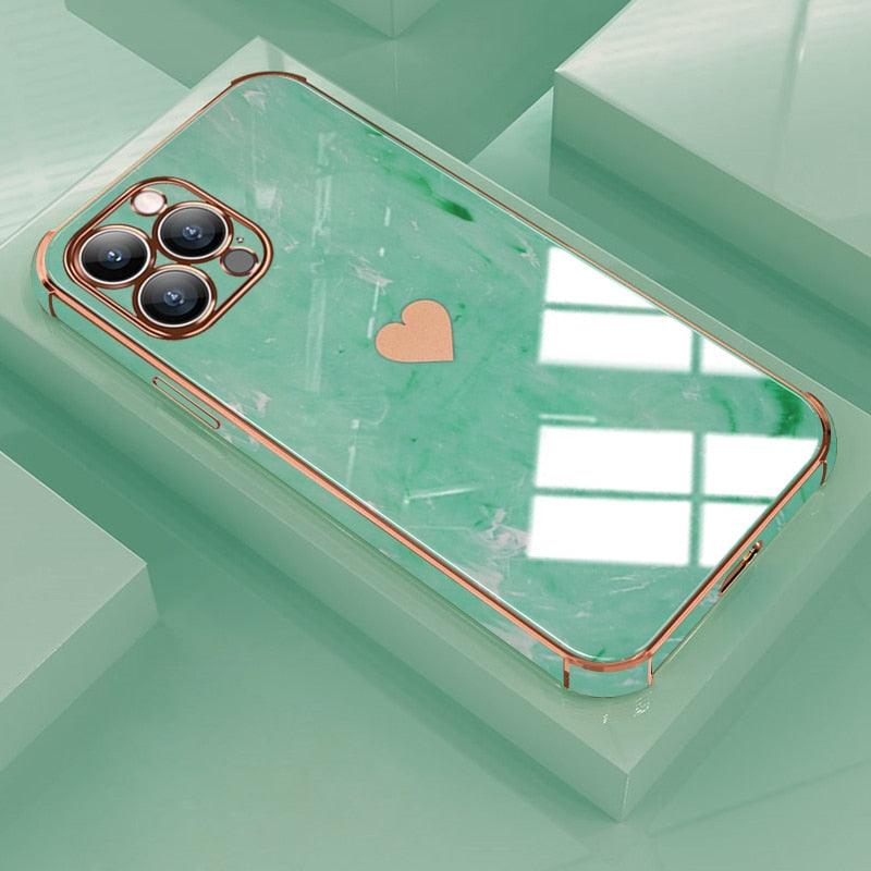 Luxury Shockproof Soft Case For iPhone 13 12 11 Pro Max XS XR X R 8 7 Plus iPhone12 12Pro iPhone11 Marble Texture Covers Luxury Love Phone Case Cute Side Small Heart Pattern Soft Shockproof Full Lens Case for iPhone by Stevvex