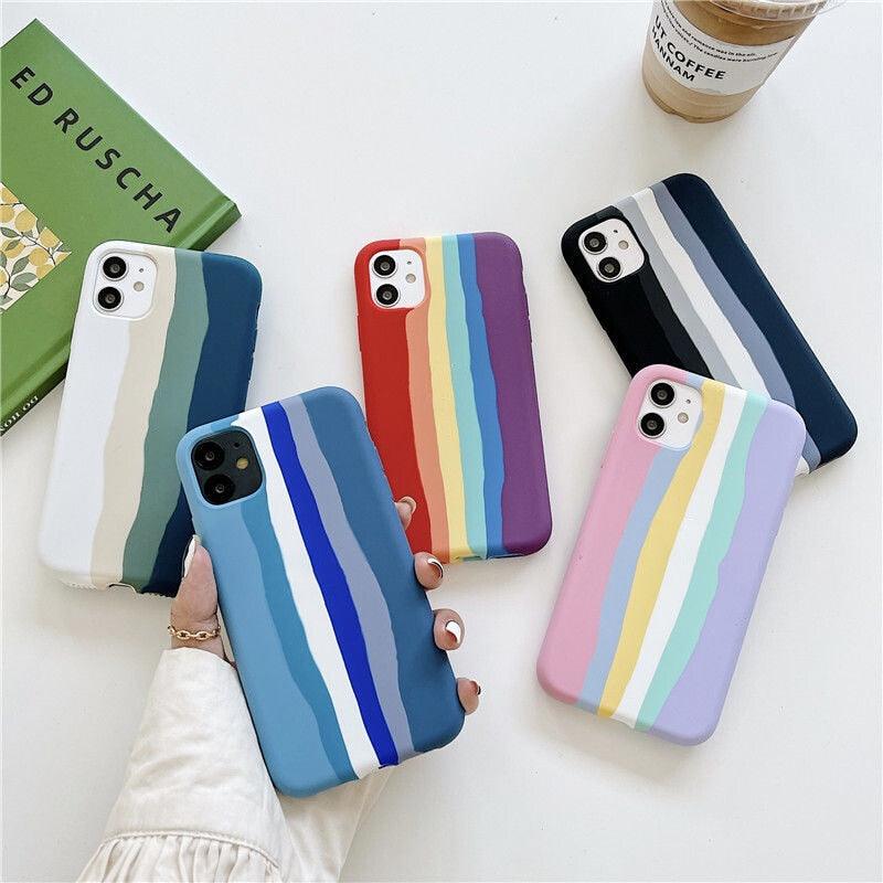 Luxury Rainbow Silicone Case For iPhone 11 X Xr Xs Max Case 12 11 Pro Max 6 6s 7 8 Plus Modern Colorful Shockproof Back Cover Rainbow Color Soft Silicon Back Cover Case by Stevvex