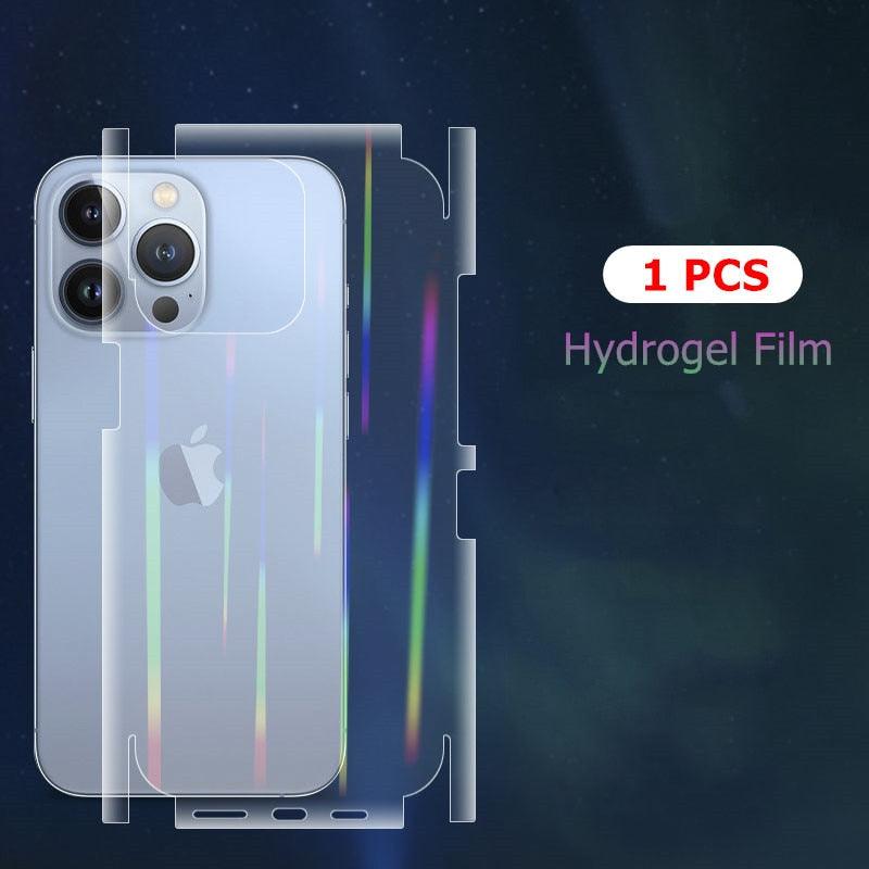Gradient Laser Aurora Hydrogel Film For iPhone 13 11 12 Pro Max Mini X XS XR 7 8 Plus SE 2 Screen Protector Soft Full Back Cover Thin Scratch Resistant Back Screen Guard for Iphone by Stevvex