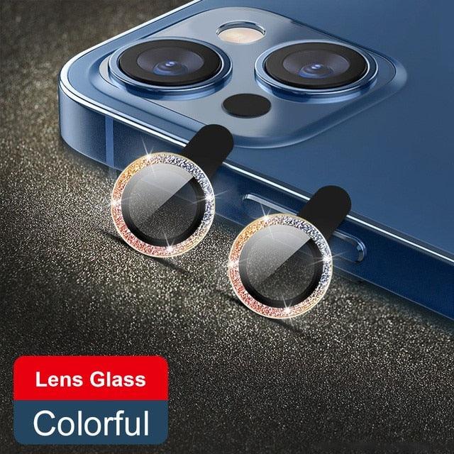 Glitter Diamond Camera Lens Protector For Iphone 13 Pro Max Mini Camera Metal Ring Glass For Iphone 12 11 Pro Max Protective Cap Diamond Glitter Camera Lens Protector On For Iphone by Stevvex